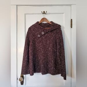 April Cornell Confetti-Knit Sweater w/Open Collar – Size XL – Chocolate Brown